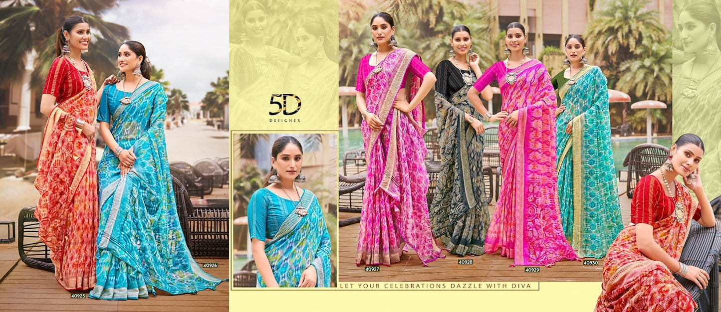 Ganga Vol 10 5D Designer Chiffon Sarees Manufacturer Ahmedabad