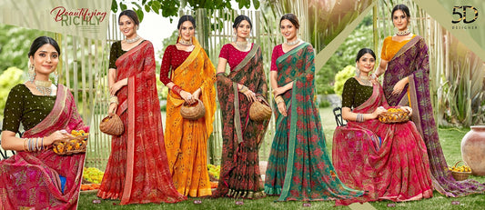 Ganga Vol 1 5D Designer Chiffon Sarees Exporter Gujarat