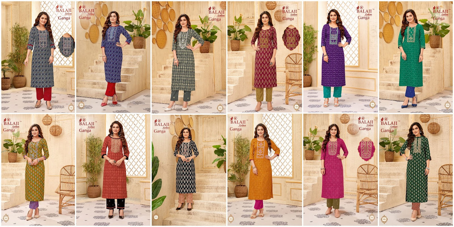 Ganga Vol 1 Balaji Cotton Long Straight Kurti Wholesale Rate