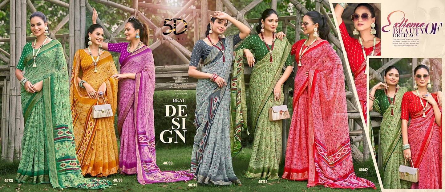 Ganga Vol 3 5D Designer Chiffon Sarees Wholesale