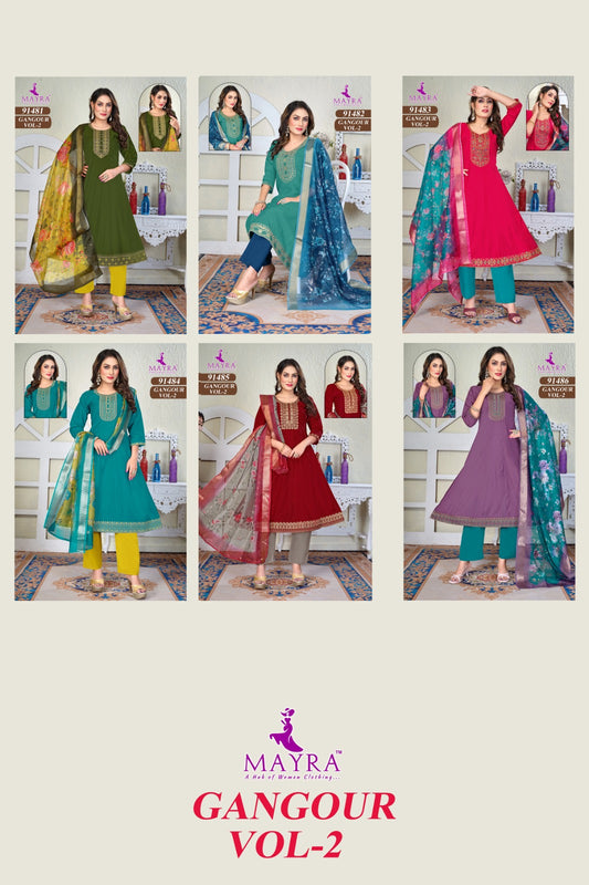 Gangour Vol 2 Mayra Roman Silk Readymade Anarkali Suits Wholesaler Gujarat