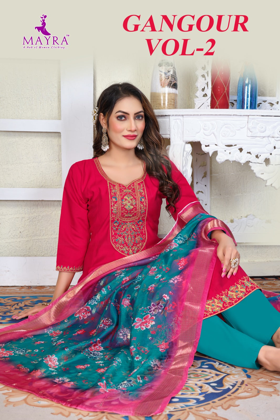 Gangour Vol 2 Mayra Roman Silk Readymade Anarkali Suits Wholesaler Gujarat