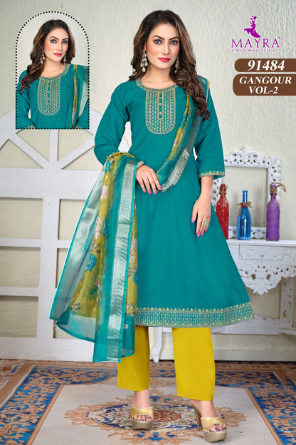 Gangour Vol 2 Mayra Roman Silk Readymade Anarkali Suits Wholesaler Gujarat
