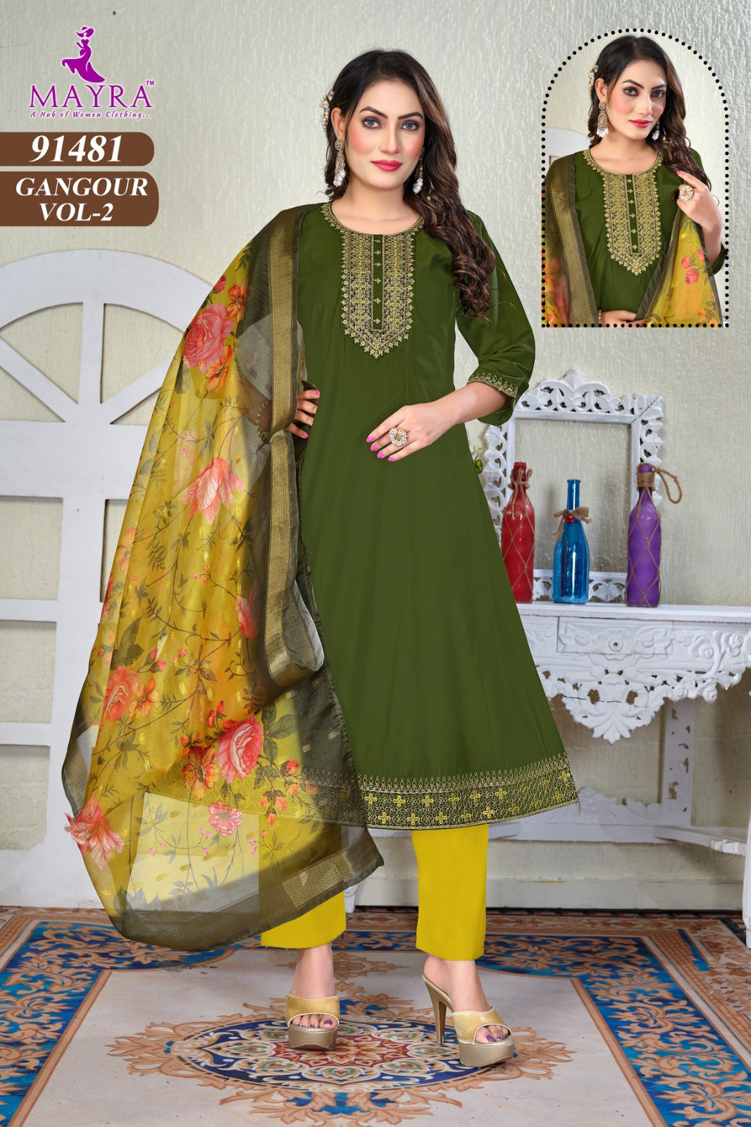 Gangour Vol 2 Mayra Roman Silk Readymade Anarkali Suits Wholesaler Gujarat