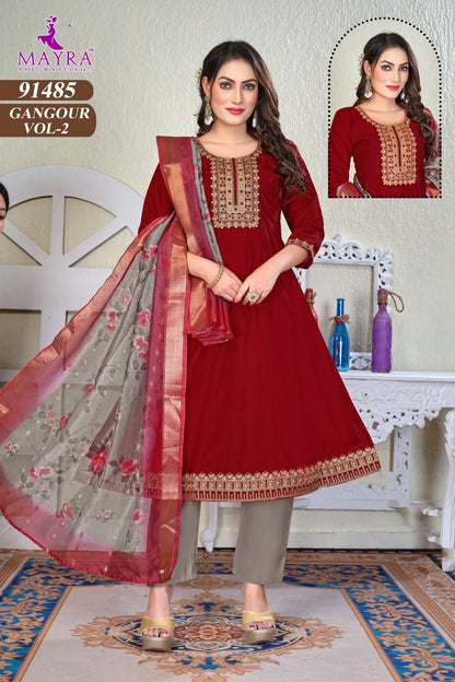Gangour Vol 2 Mayra Roman Silk Readymade Anarkali Suits Wholesaler Gujarat