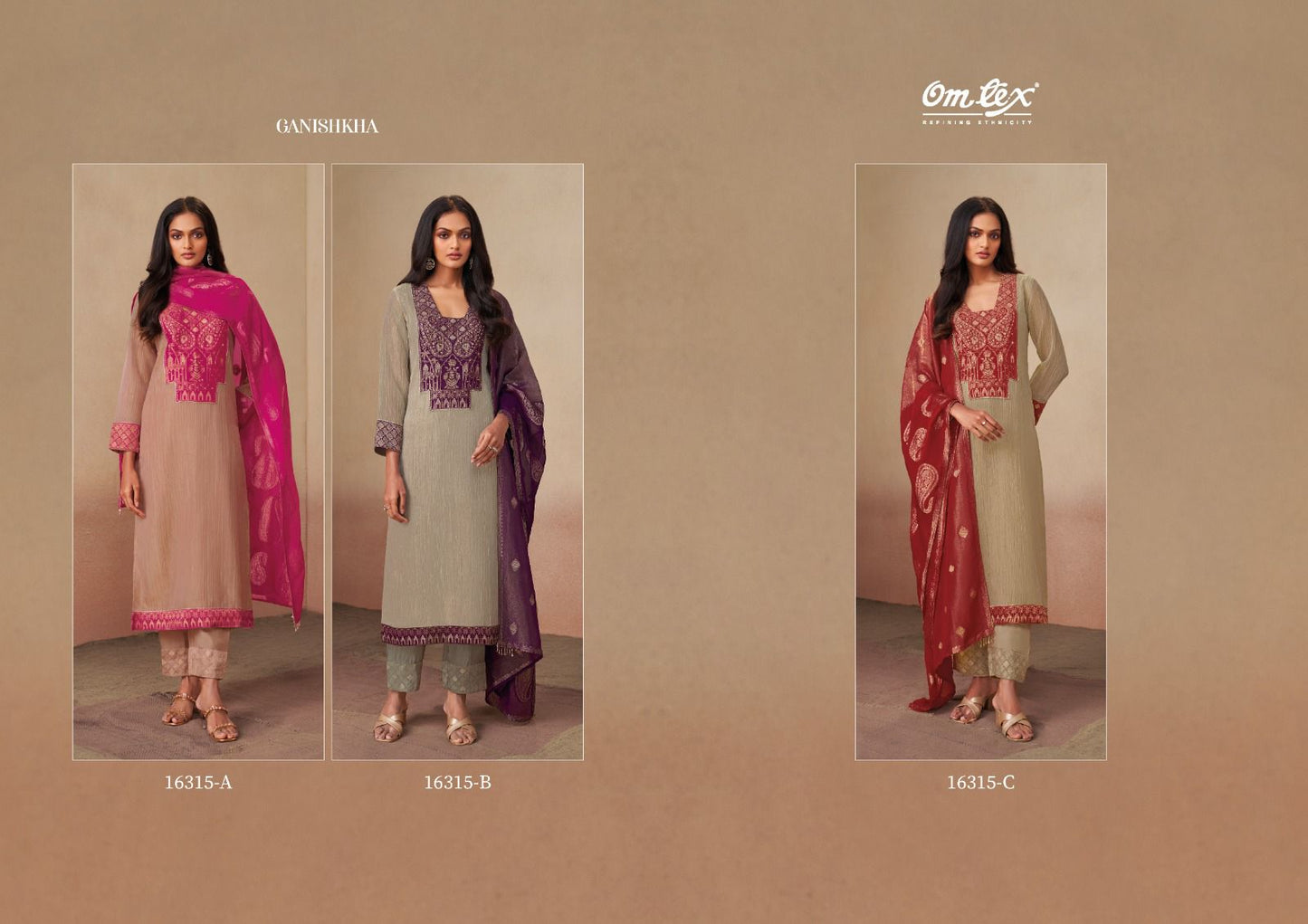 Ganishkha Omtex Shimmer Pant Style Suits Wholesaler India