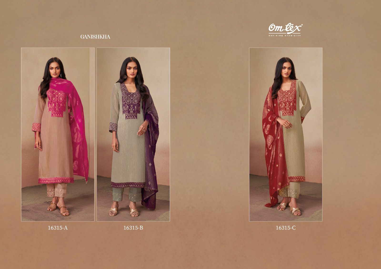 Ganishkha Omtex Shimmer Pant Style Suits Wholesaler India