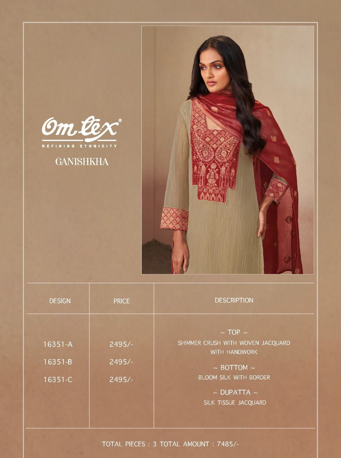 Ganishkha Omtex Shimmer Pant Style Suits Wholesaler India