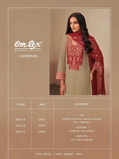 Ganishkha Omtex Shimmer Pant Style Suits Wholesaler India