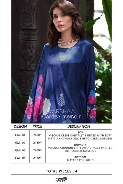 Garden Memoir Varshaa Viscose Crape Pant Style Suits Manufacturer