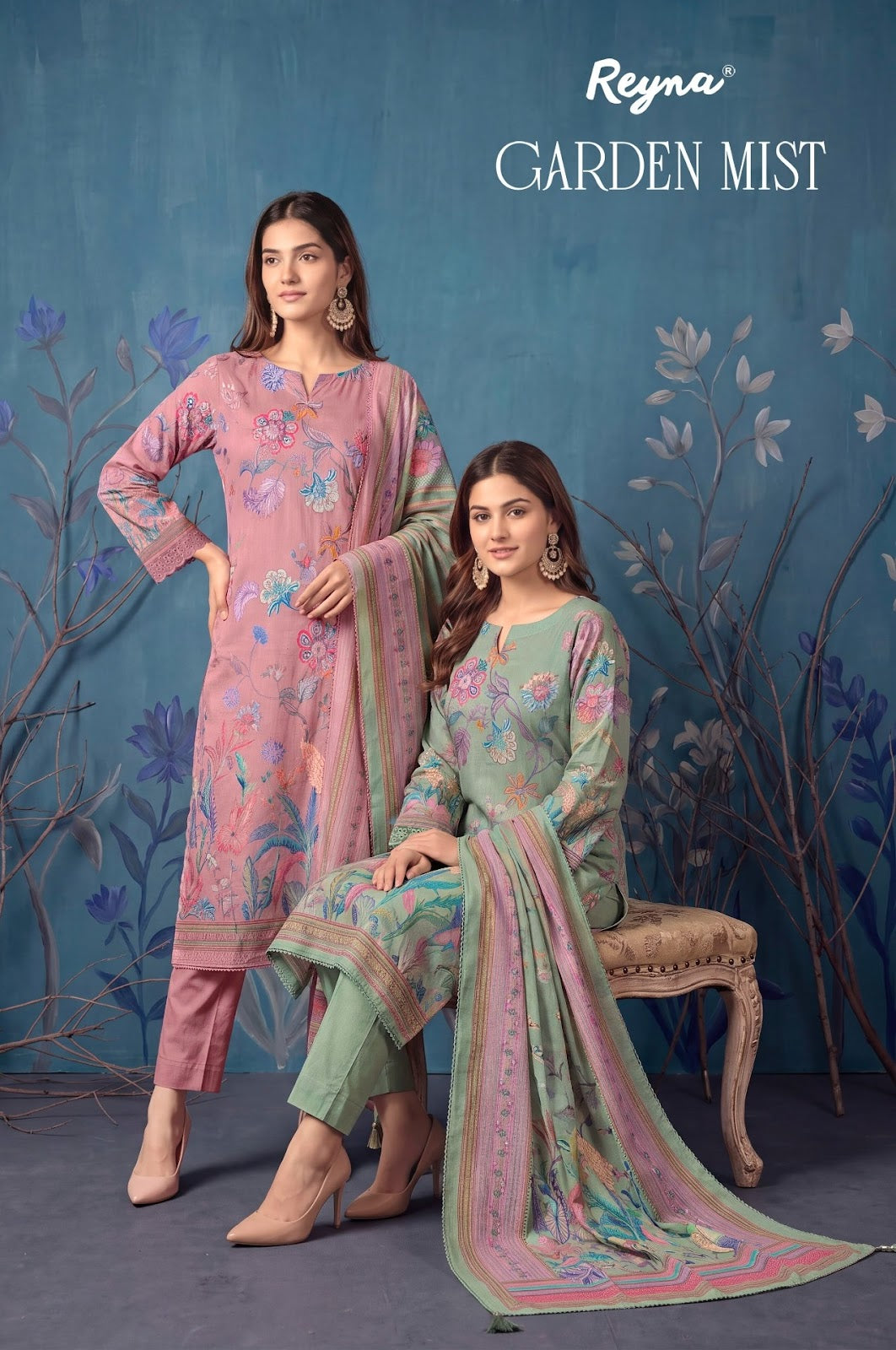 Garden Mist Reyna Habutai Silk Pant Style Suits Wholesaler Gujarat