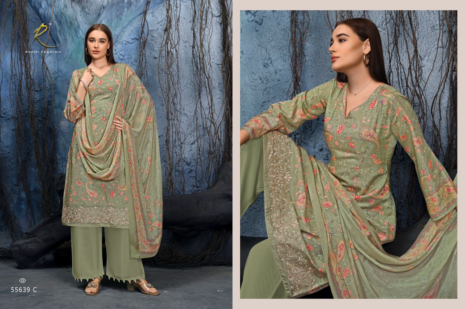 Garden Of Paisely Rakhi Fashion Pure Bemberg Pant Style Suits Wholesale Price