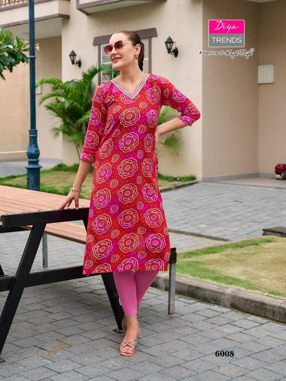 Gardencity 8 Diya Trends Rayon Straight Cut Kurtis Wholesaler