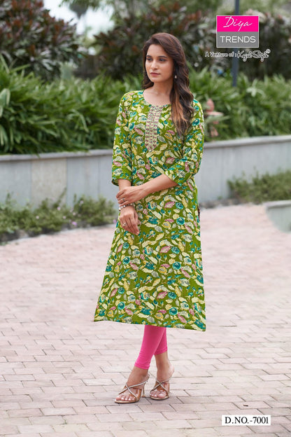 Gardencity 8 Diya Trends Rayon Straight Cut Kurtis Wholesaler