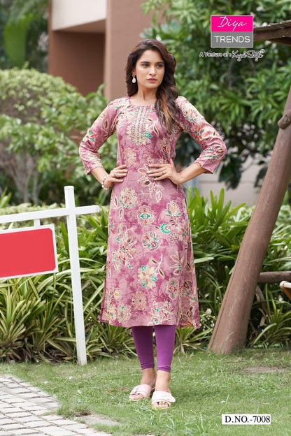 Gardencity 8 Diya Trends Rayon Straight Cut Kurtis Wholesaler