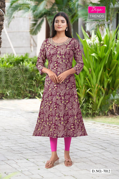 Gardencity Vol 7 Diya Trends Rayon Long Straight Kurti Wholesale Price