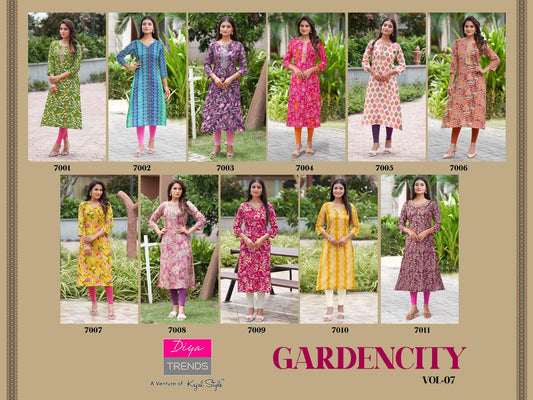 Gardencity Vol 7 Diya Trends Rayon Long Straight Kurti Wholesale Price