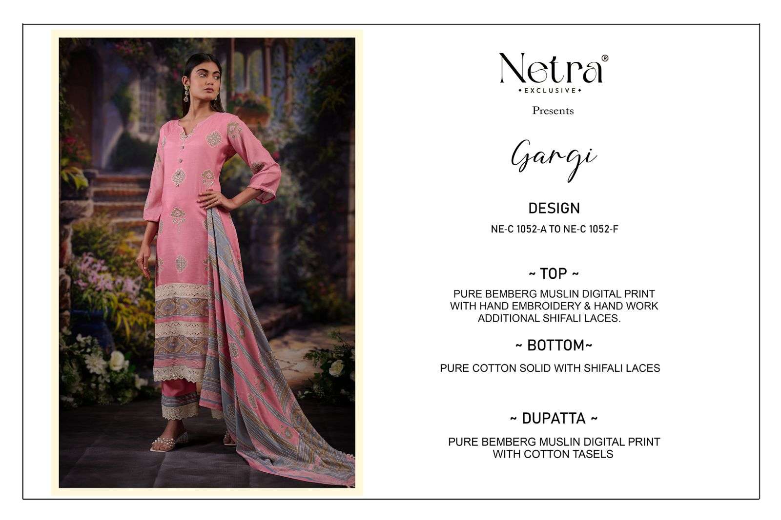 Gargi Netra Pure Bemberg Muslin Pant Style Suits Wholesaler Gujarat