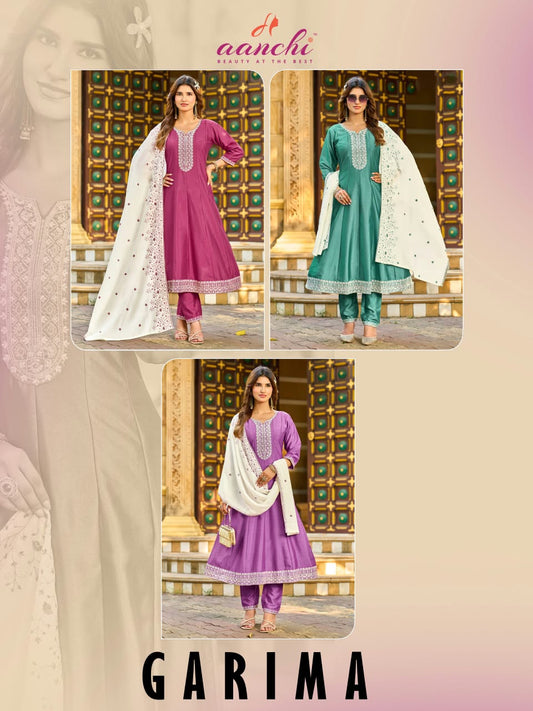 Garima Aanchi Crystal Silk Readymade Anarkali Suits Exporter Ahmedabad