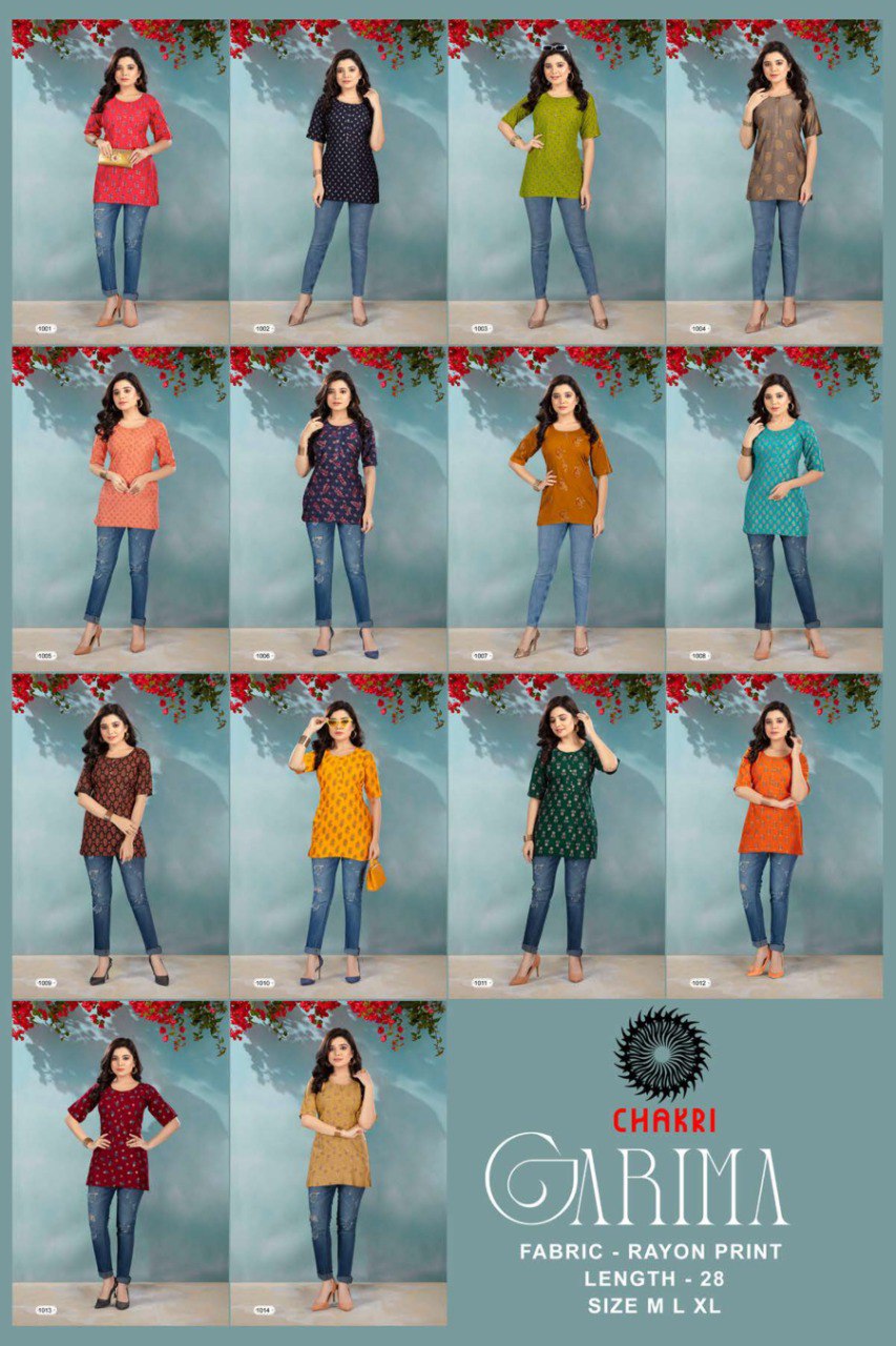 Garima Chakri Fly Free Rayon Short Kurtis