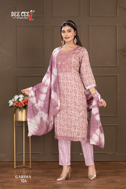 Garima Deecee Rayon Capsule Readymade Pant Style Suits Wholesale Price