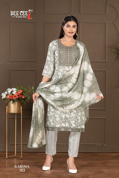 Garima Deecee Rayon Capsule Readymade Pant Style Suits Wholesale Price