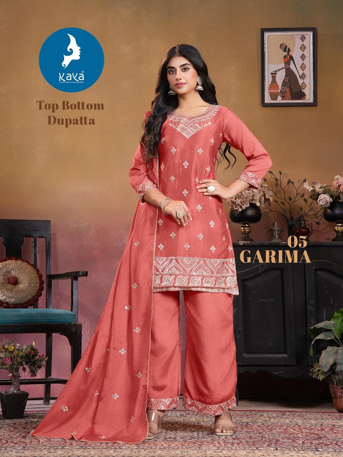 Garima Kaya Chinon Readymade Plazzo Style Suits Wholesaler Gujarat
