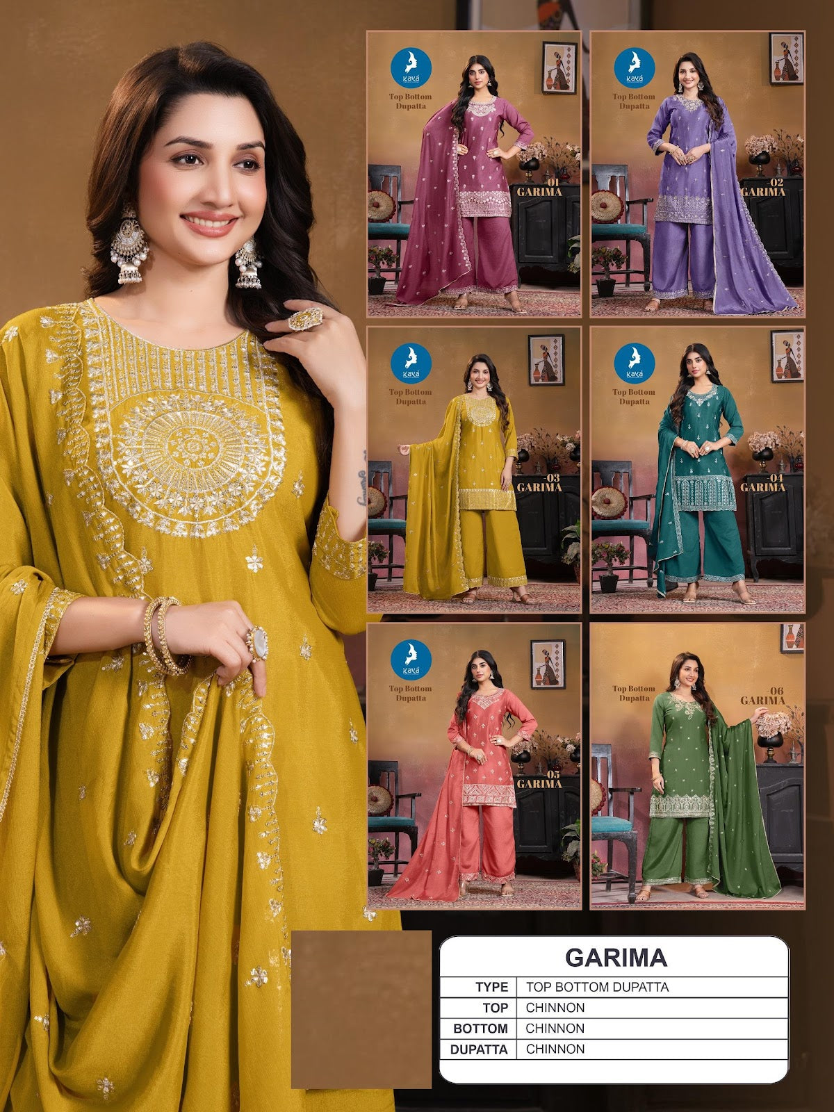 Garima Kaya Chinon Readymade Plazzo Style Suits Wholesaler Gujarat