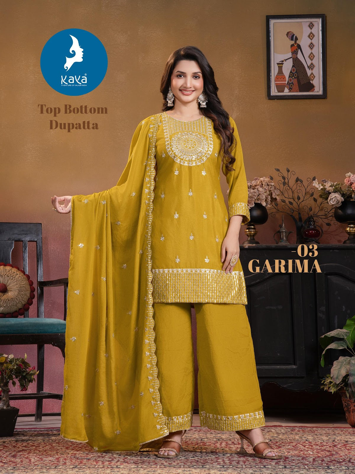 Garima Kaya Chinon Readymade Plazzo Style Suits Wholesaler Gujarat