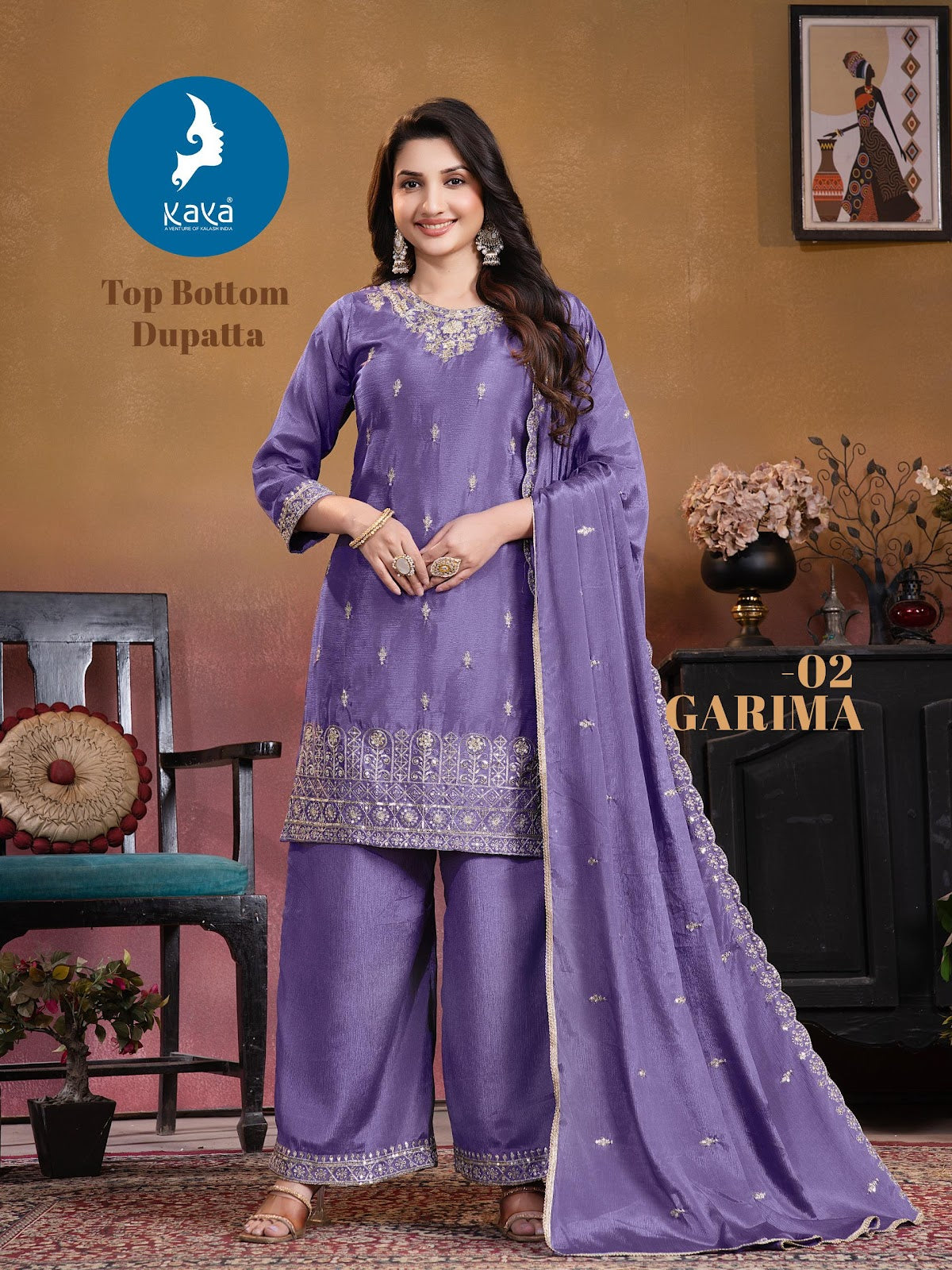 Garima Kaya Chinon Readymade Plazzo Style Suits Wholesaler Gujarat