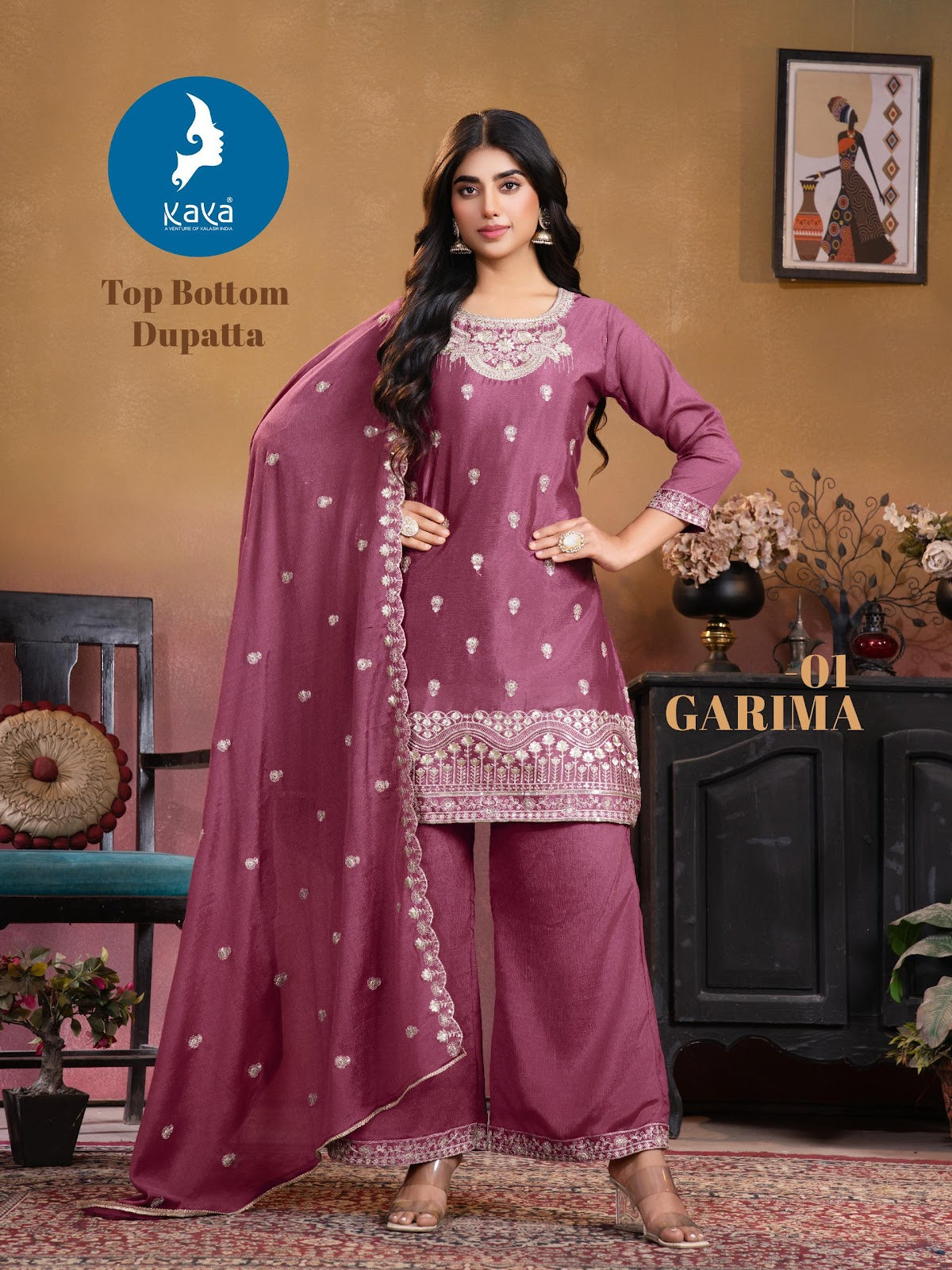 Garima Kaya Chinon Readymade Plazzo Style Suits Wholesaler Gujarat