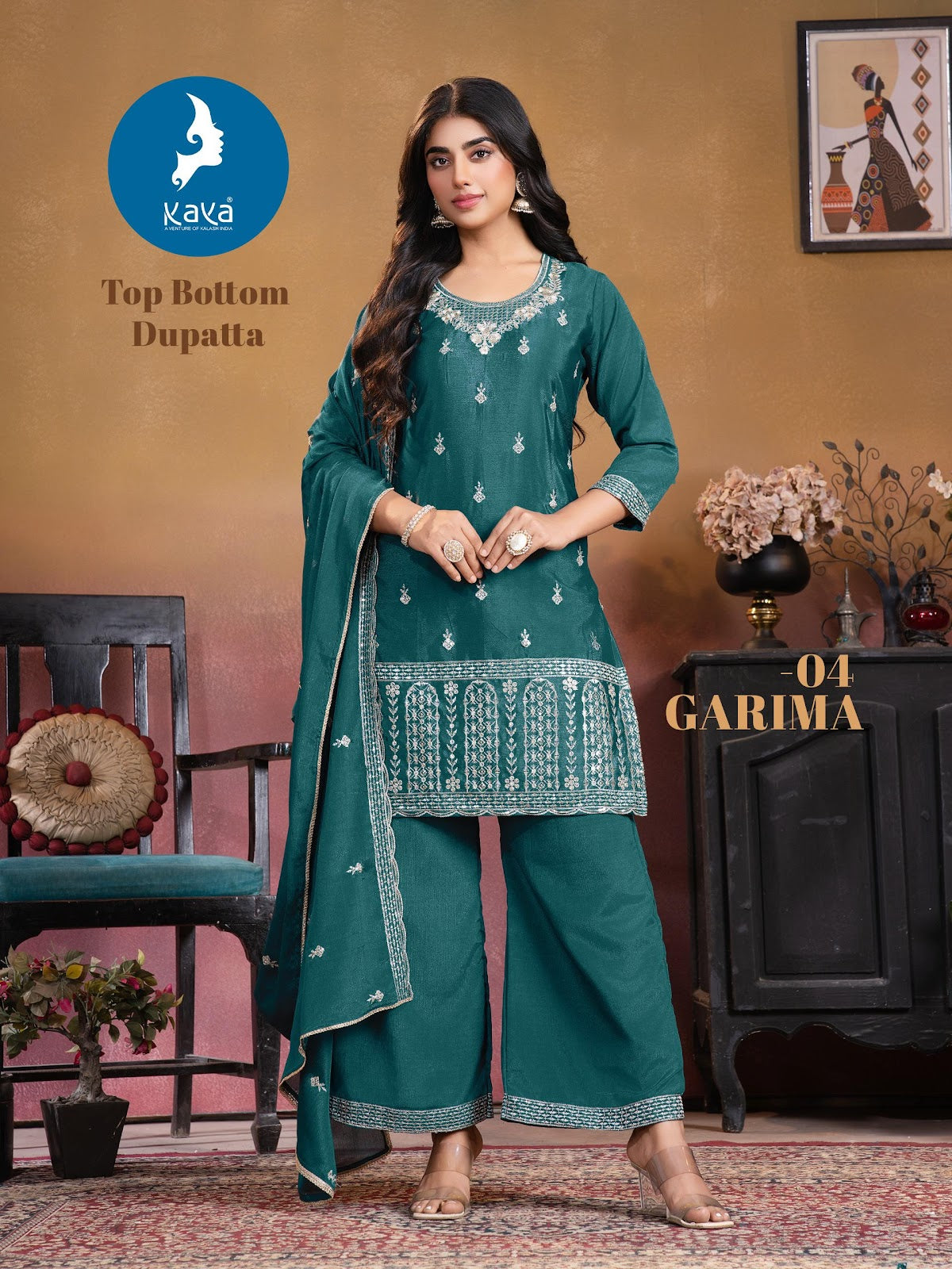 Garima Kaya Chinon Readymade Plazzo Style Suits Wholesaler Gujarat