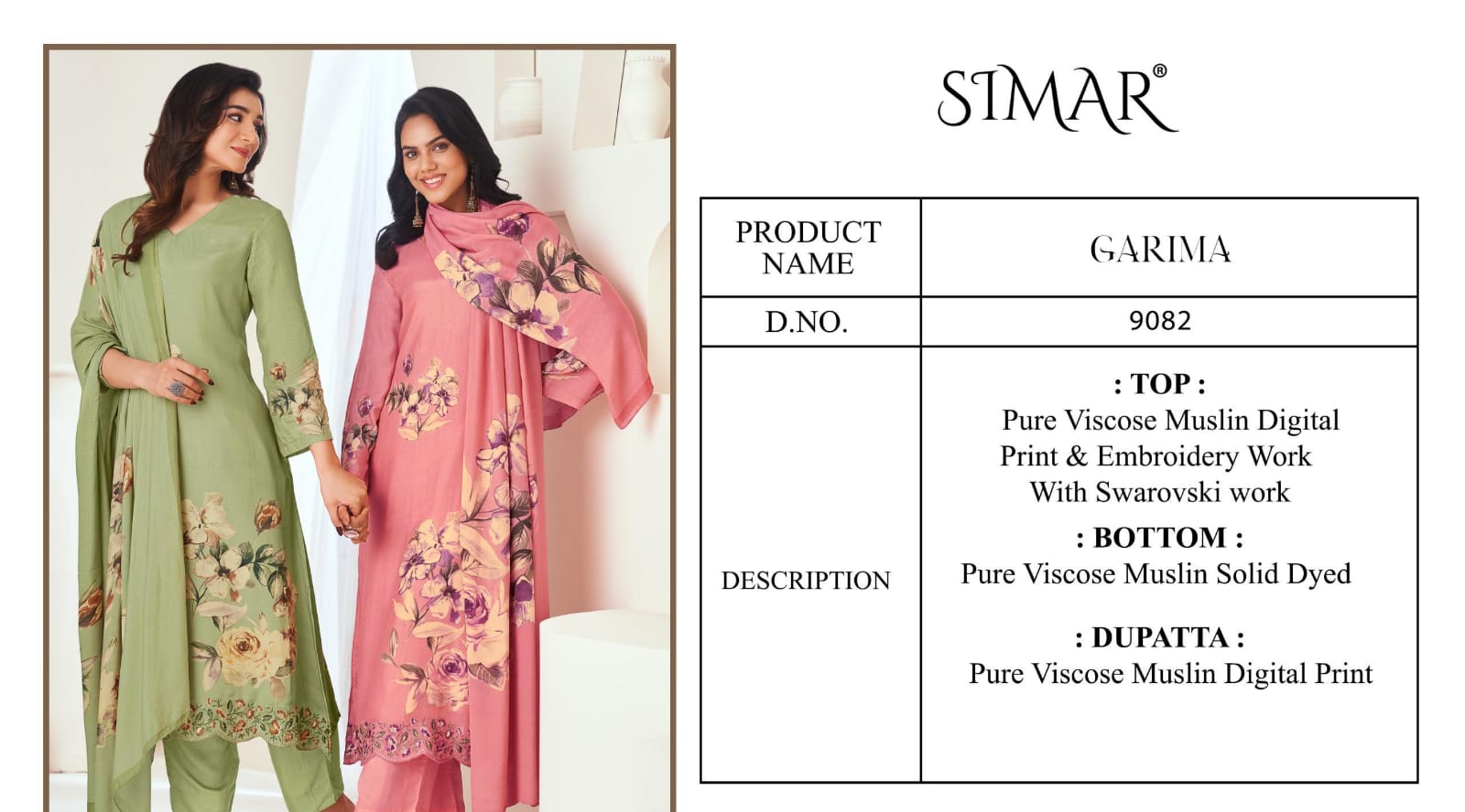 Garima Simar Viscose Muslin Pant Style Suits Manufacturer