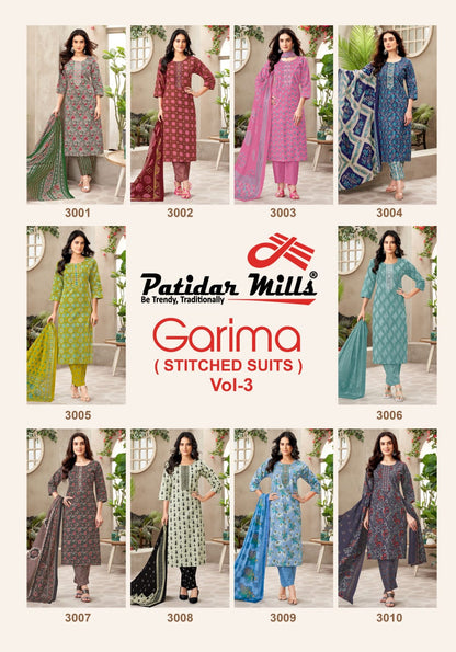 Garima Vol 3 Patidar Mills Readymade Cotton Pant Suits Exporter Gujarat