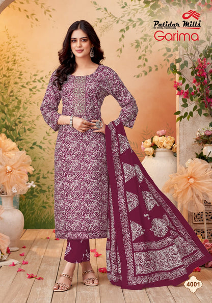 Garima Vol 4 Patidar Mills Readymade Cotton Pant Suits Wholesaler