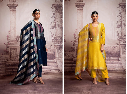 Garvi Naariti Silk Jacquard Pant Style Suits Exporter