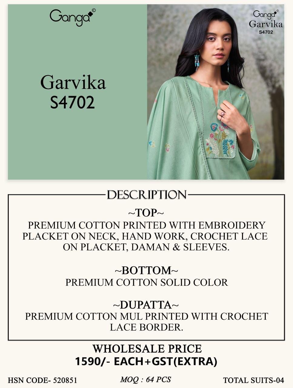 Garvika S4702 Ganga Cotton Pant Style Suits Wholesaler Gujarat