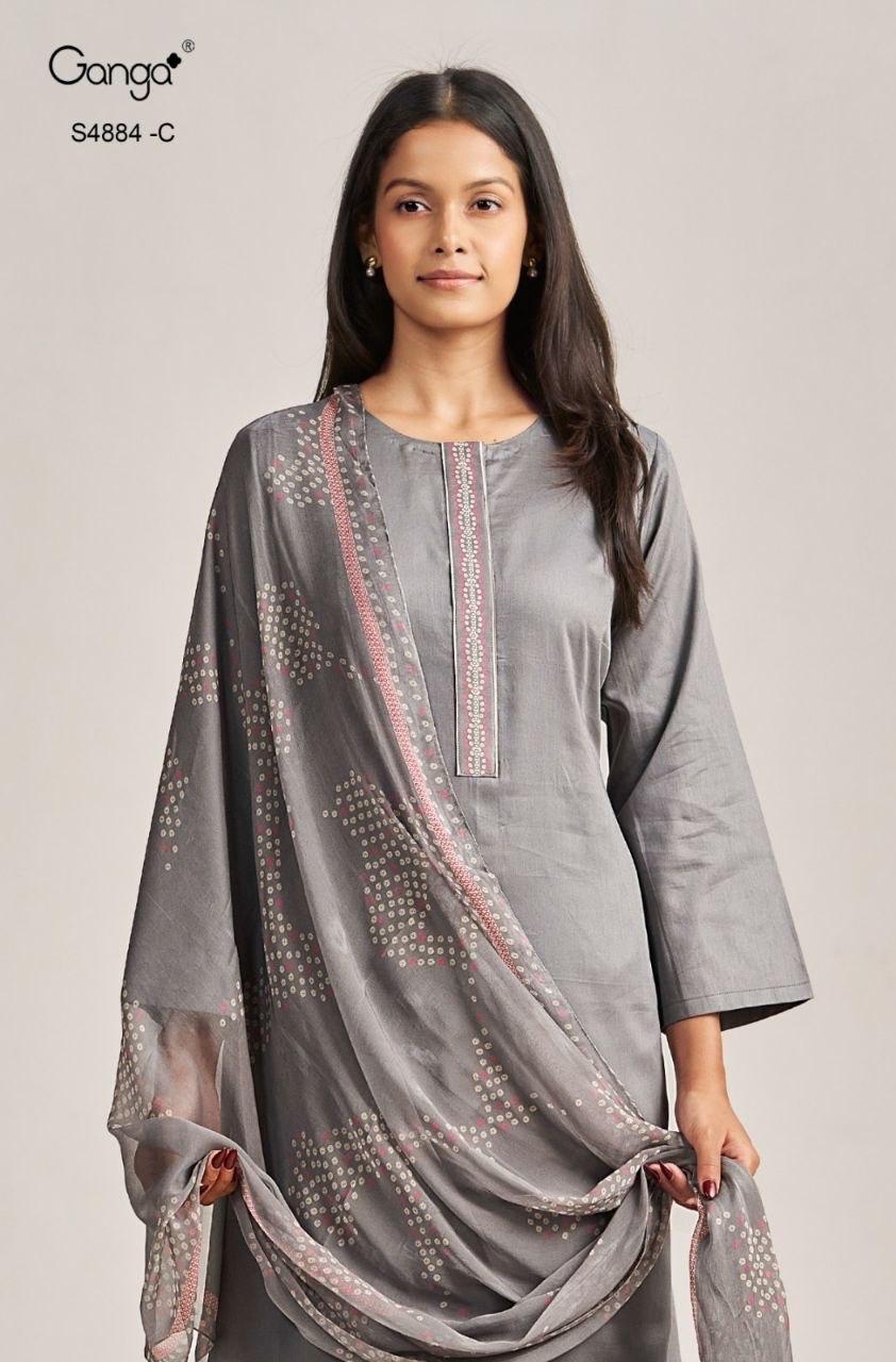 Gaura S4884 Ganga Cotton Satin Pant Style Suits Wholesale