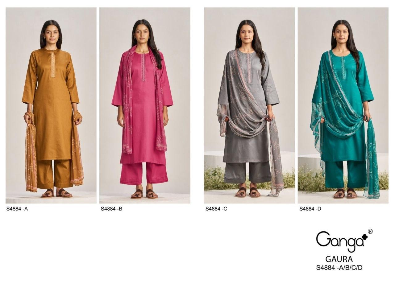 Gaura S4884 Ganga Cotton Satin Pant Style Suits Wholesale