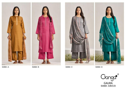 Gaura S4884 Ganga Cotton Satin Pant Style Suits Wholesale
