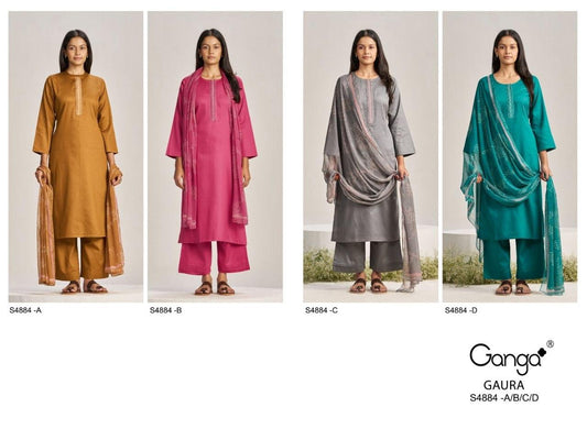 Gaura S4884 Ganga Cotton Satin Pant Style Suits Wholesale