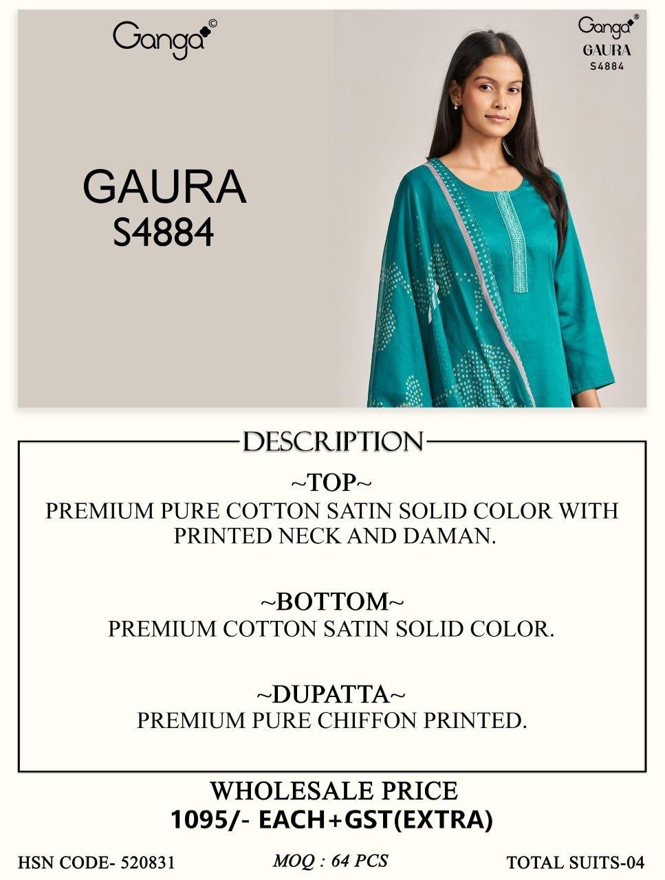 Gaura S4884 Ganga Cotton Satin Pant Style Suits Wholesale
