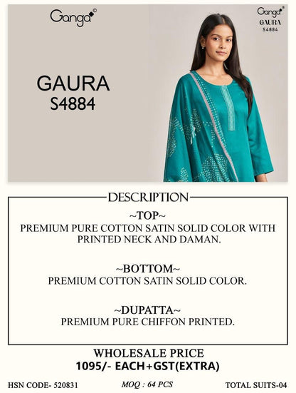 Gaura S4884 Ganga Cotton Satin Pant Style Suits Wholesale