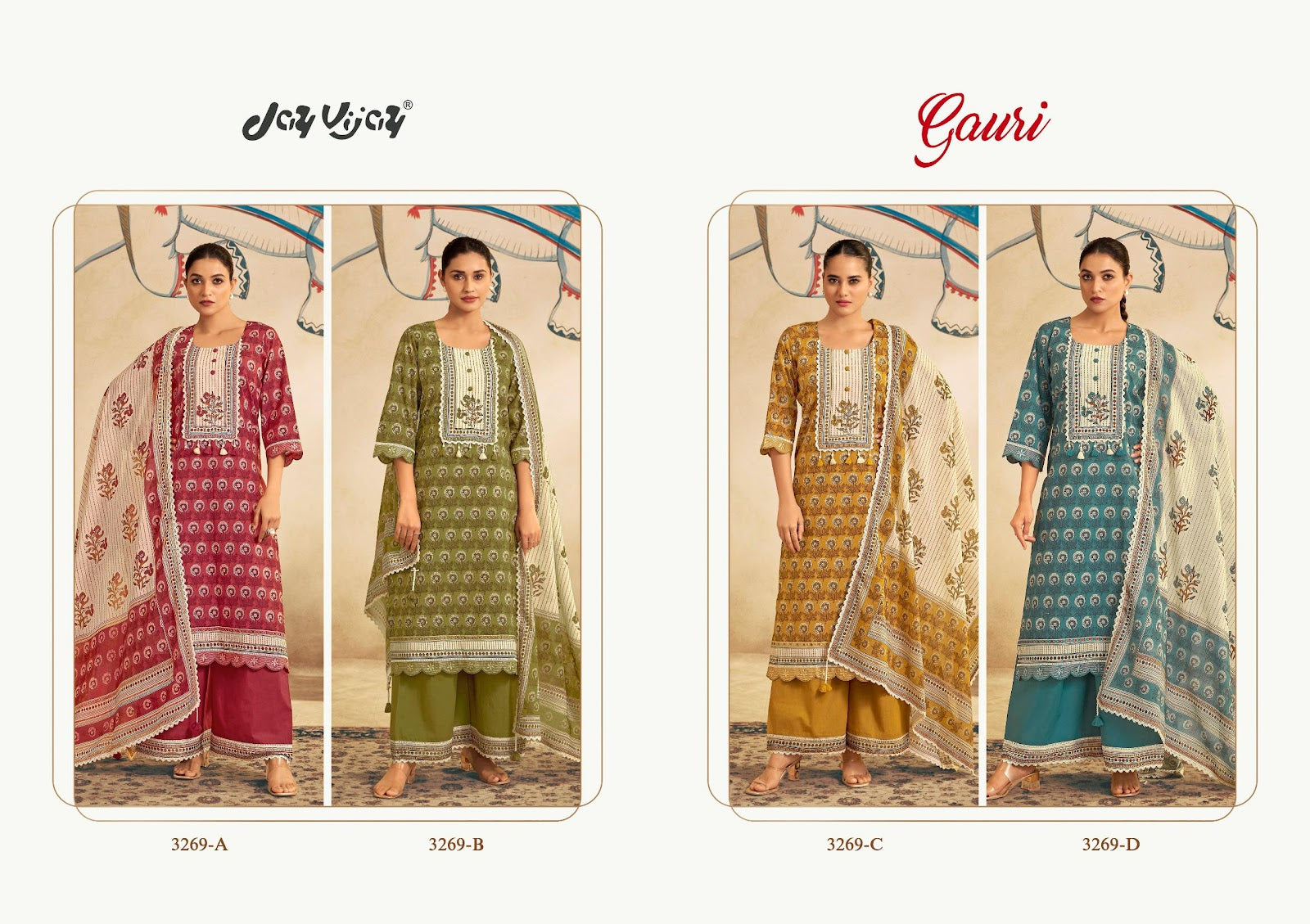 Gauri 3269 Jay Vijay Cotton Pant Style Suits Wholesaler Ahmedabad