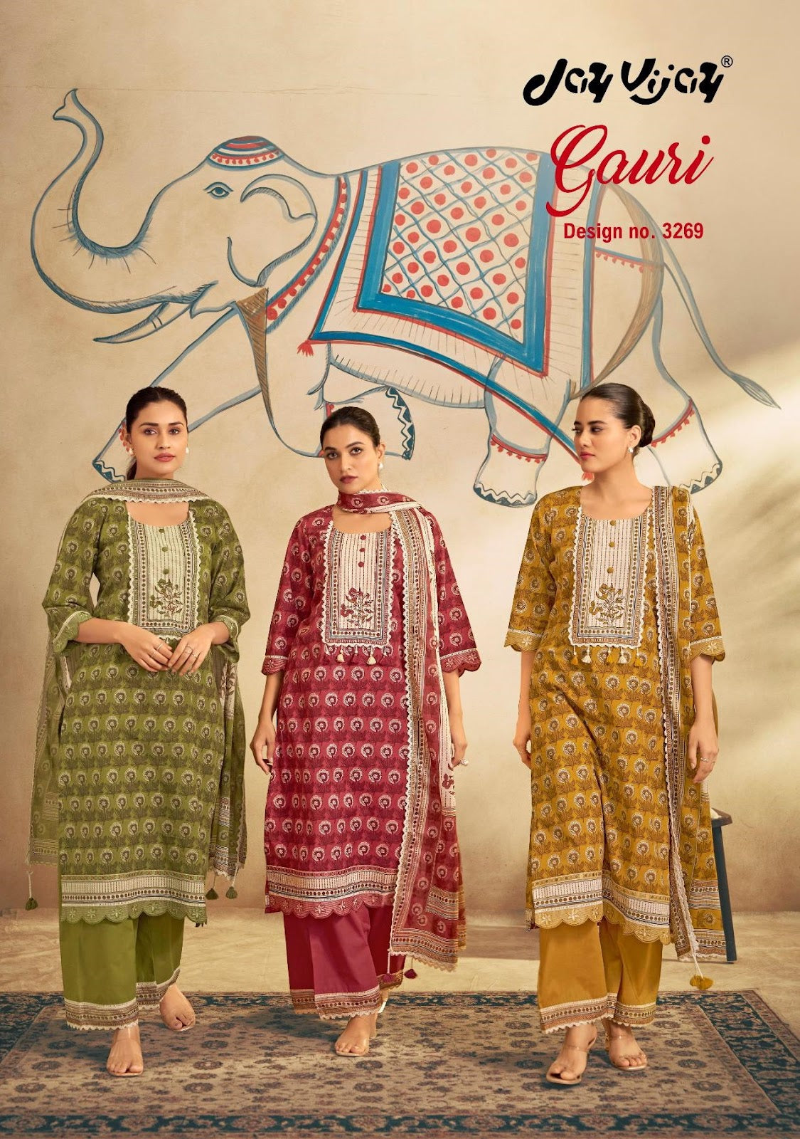 Gauri 3269 Jay Vijay Cotton Pant Style Suits Wholesaler Ahmedabad
