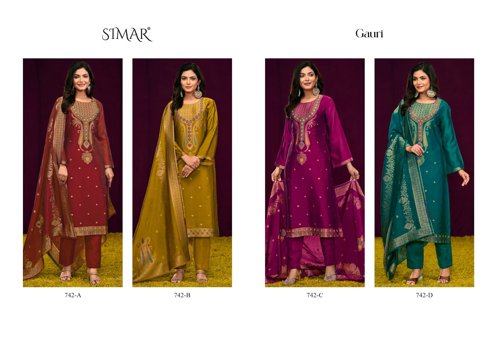 Gauri 742 Simar Silk Pant Style Suits Exporter Gujarat