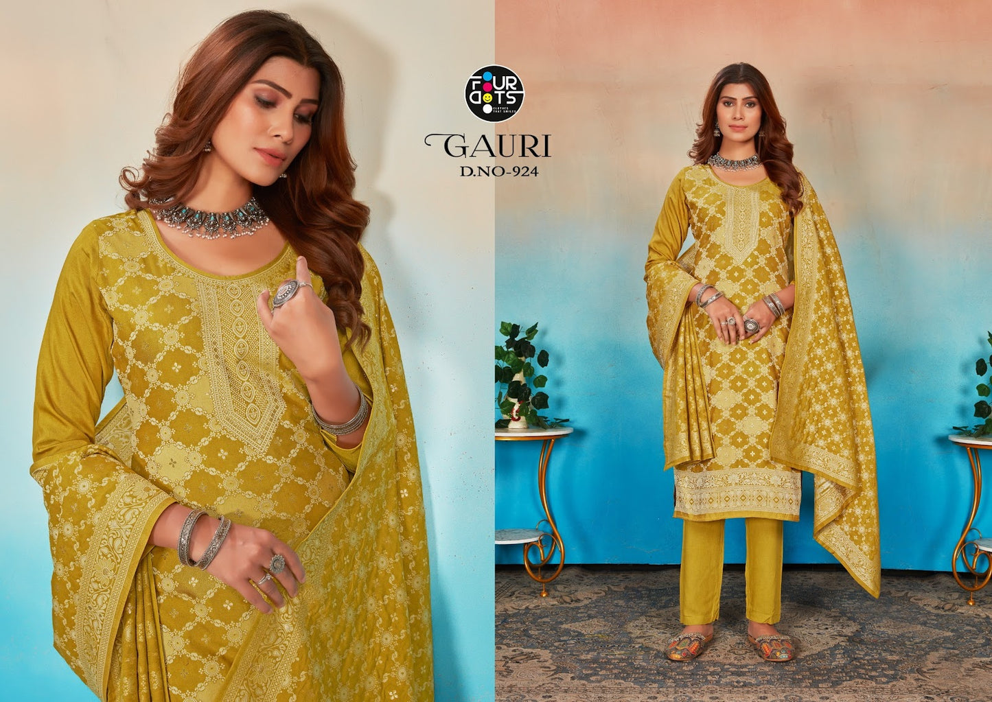 Gauri Four Dots Muslin Pant Style Suits
