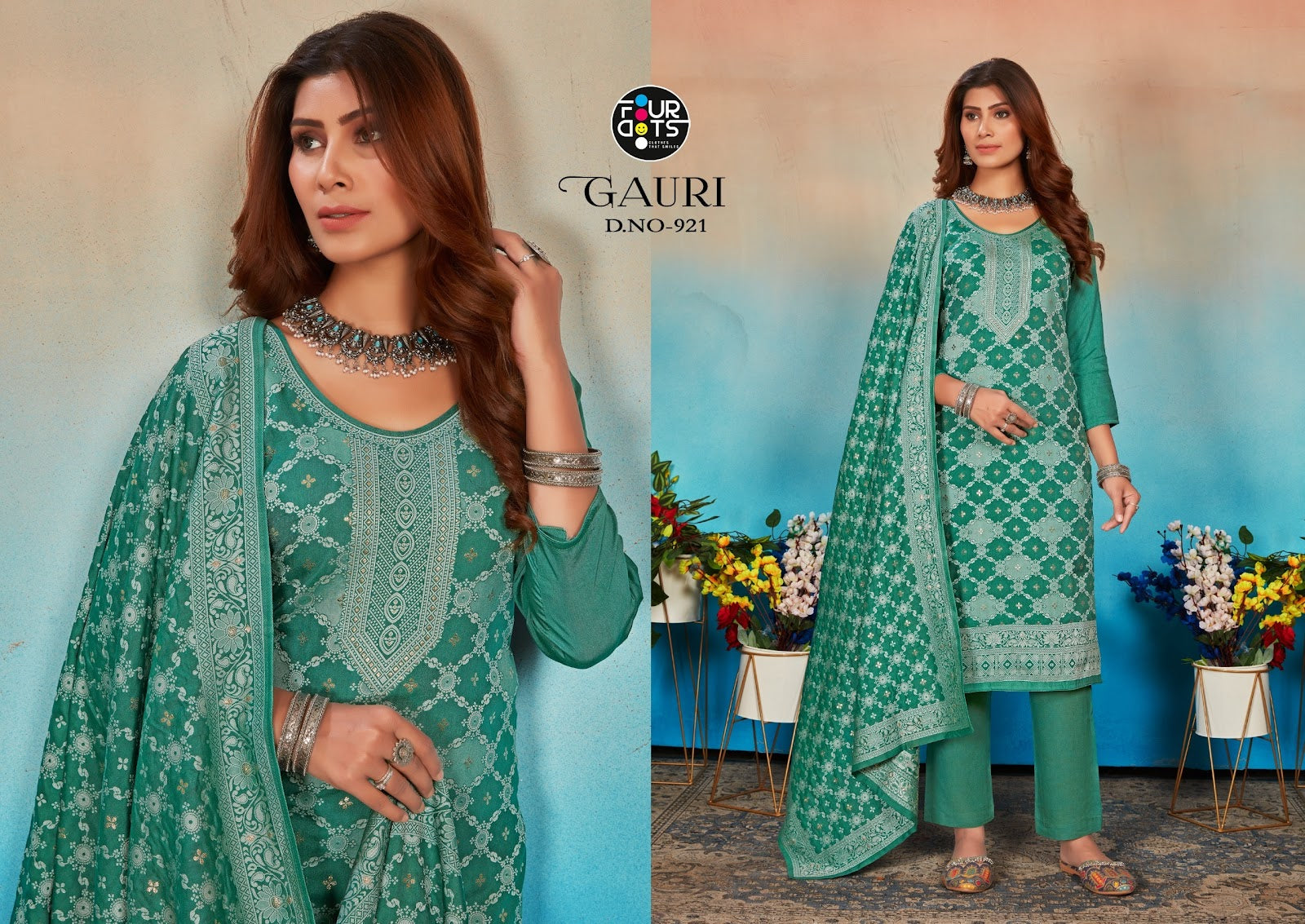 Gauri Four Dots Muslin Pant Style Suits