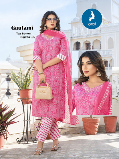 Gautami Kaya Cambric Readymade Cotton Pant Suits Manufacturer India