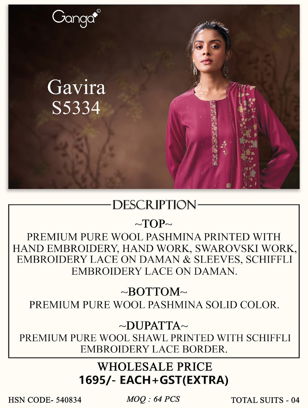 Gavira S5334 Ganga Wool Pashmina Suits Wholesale